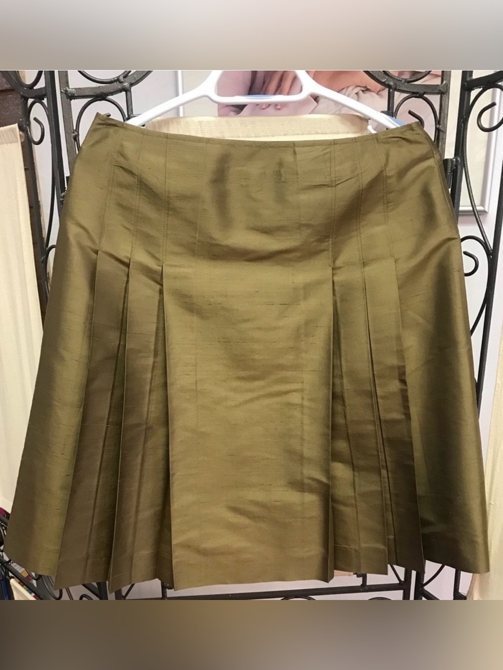 Lafayette 148 New York Silk Olive Green Pleated A-Line Women's Skirt